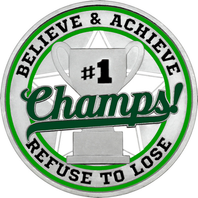 Dark Green "Champs!" with Green Outer Circular Borders